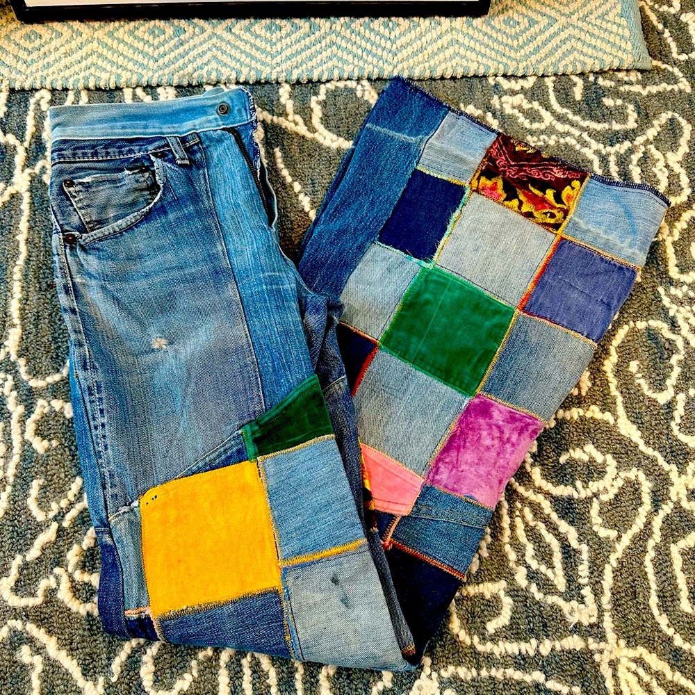 One of a kind Antonio Giuseppe 70’s vintage patchwork jeans